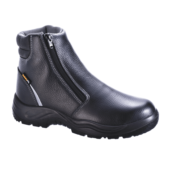 SAFETYFIT Black Buffalo Full Grain Leather Zip-up Boot Dual Density PU outsole D12806