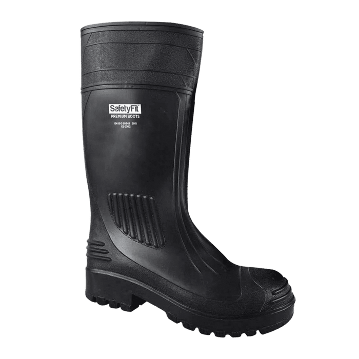 SAFETYFIT BLACK PVC GUM BOOTS WITH STEEL TOE AND STEEL MIDSOLE R82