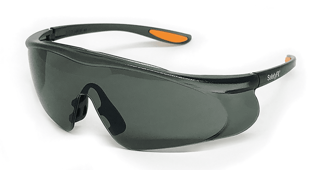 SAFETYFIT EYEWEAR SMOKE POLYCARBONATE LENS WITH FLEXIBLE TEMPLES, ADJUSTABLE RUBBER NOSE PC (SS152)