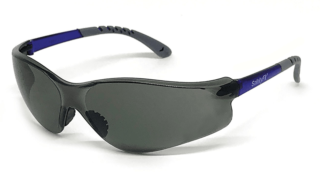 SAFETYFIT EYEWEAR SMOKE EXTENDED PC LENS WITH CO-MATERIAL INJECTED TEMPLES AND SOFT NOSE SS9282